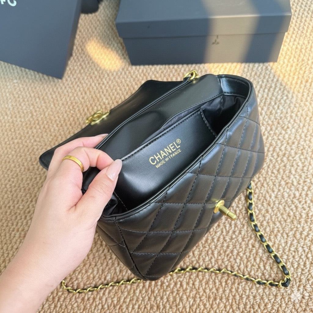 Medium Flap Bag with Pearl Chain