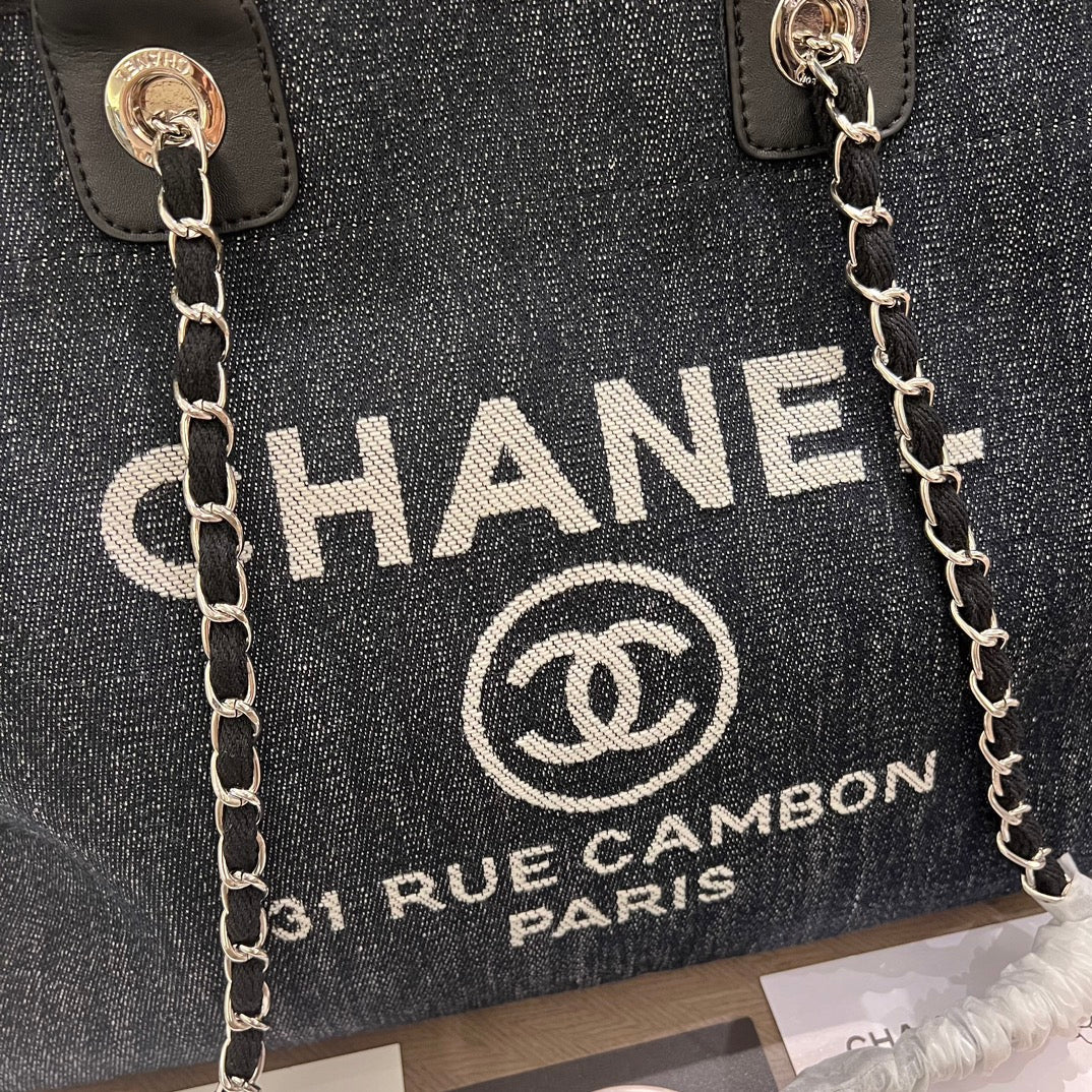 Denim Large Beach Tote with Straps