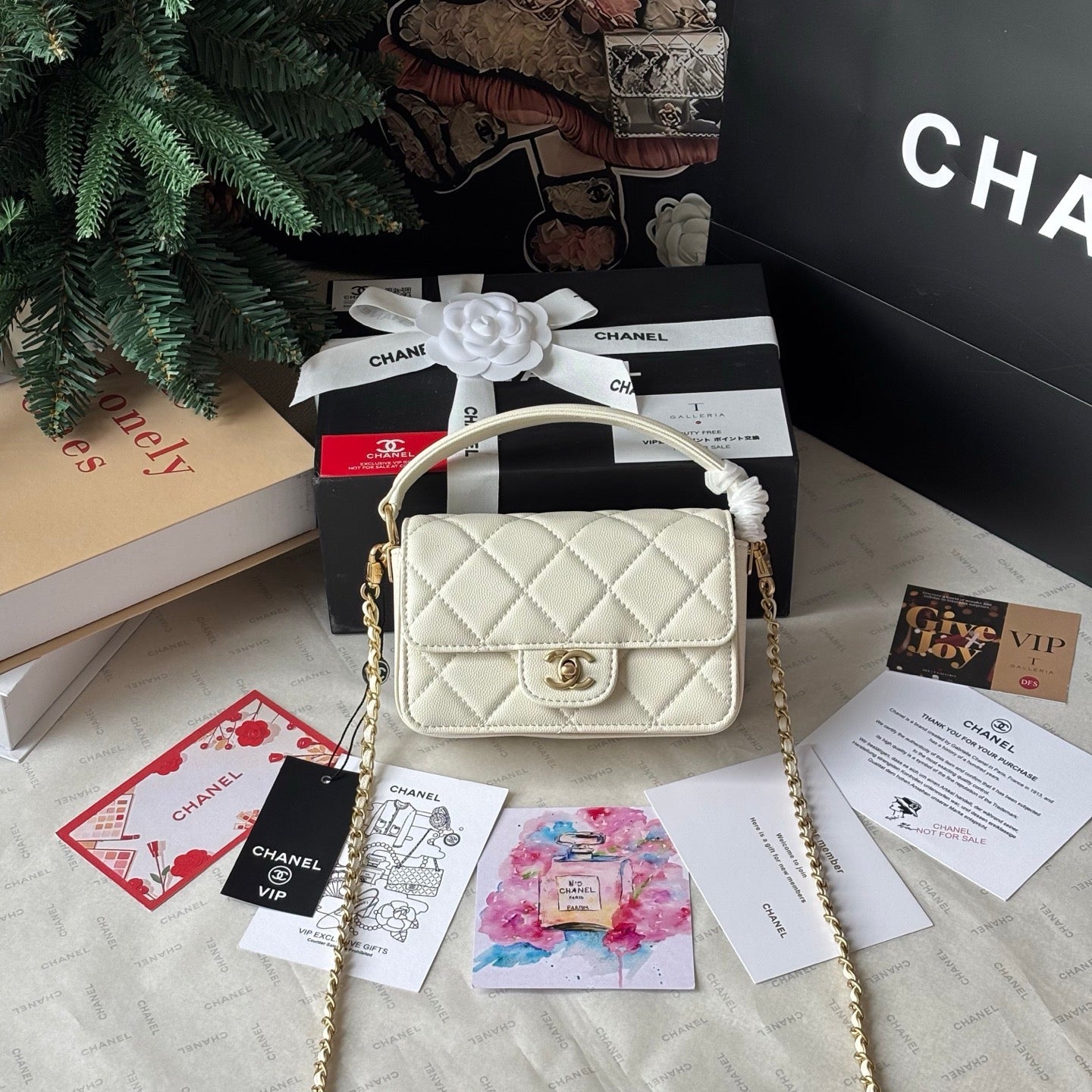 Cream Caviar Calfskin Leather 24K Mini Lovely Pink Cherry