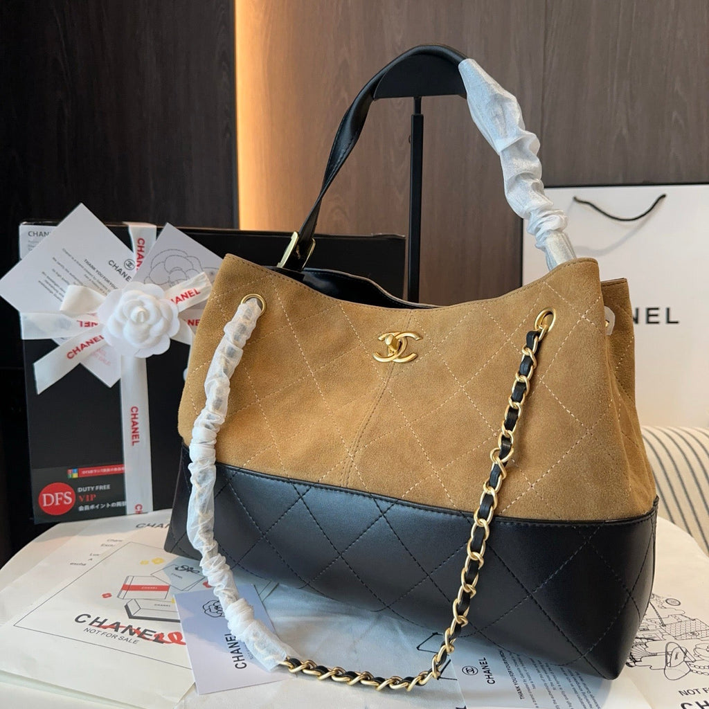 Suede Calfskin Shiny Lambskin Quilted Small Shopping Bag Beige Black Lovely Pink Cherry