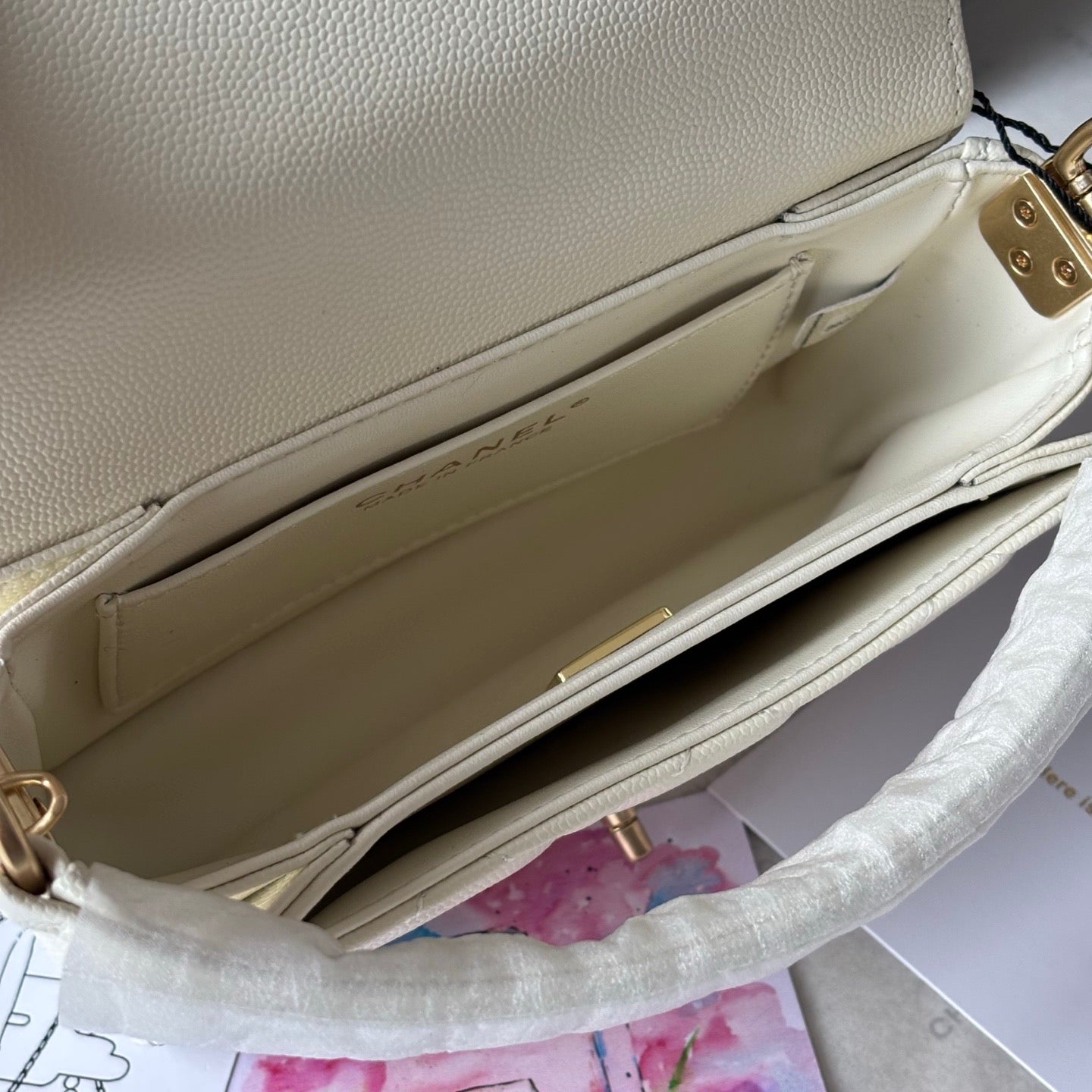 Cream Caviar Calfskin Leather 24K Mini Lovely Pink Cherry