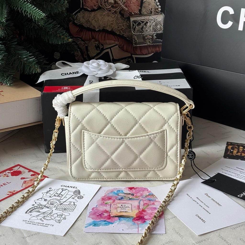 Cream Caviar Calfskin Leather 24K Mini Lovely Pink Cherry