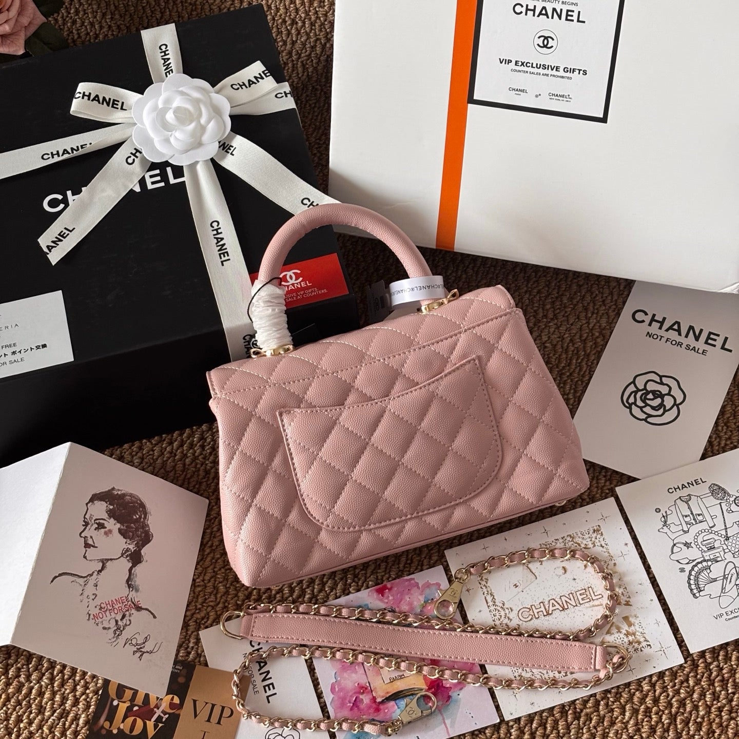 Elegant Pink Caviar Coco Top Handle Luxury Gift