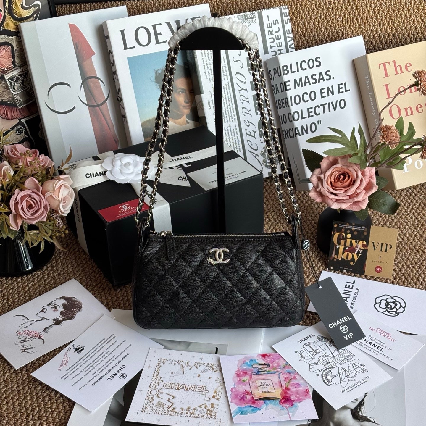 Black 25B Leather shoulder | Crossbody Bag 22x13cm