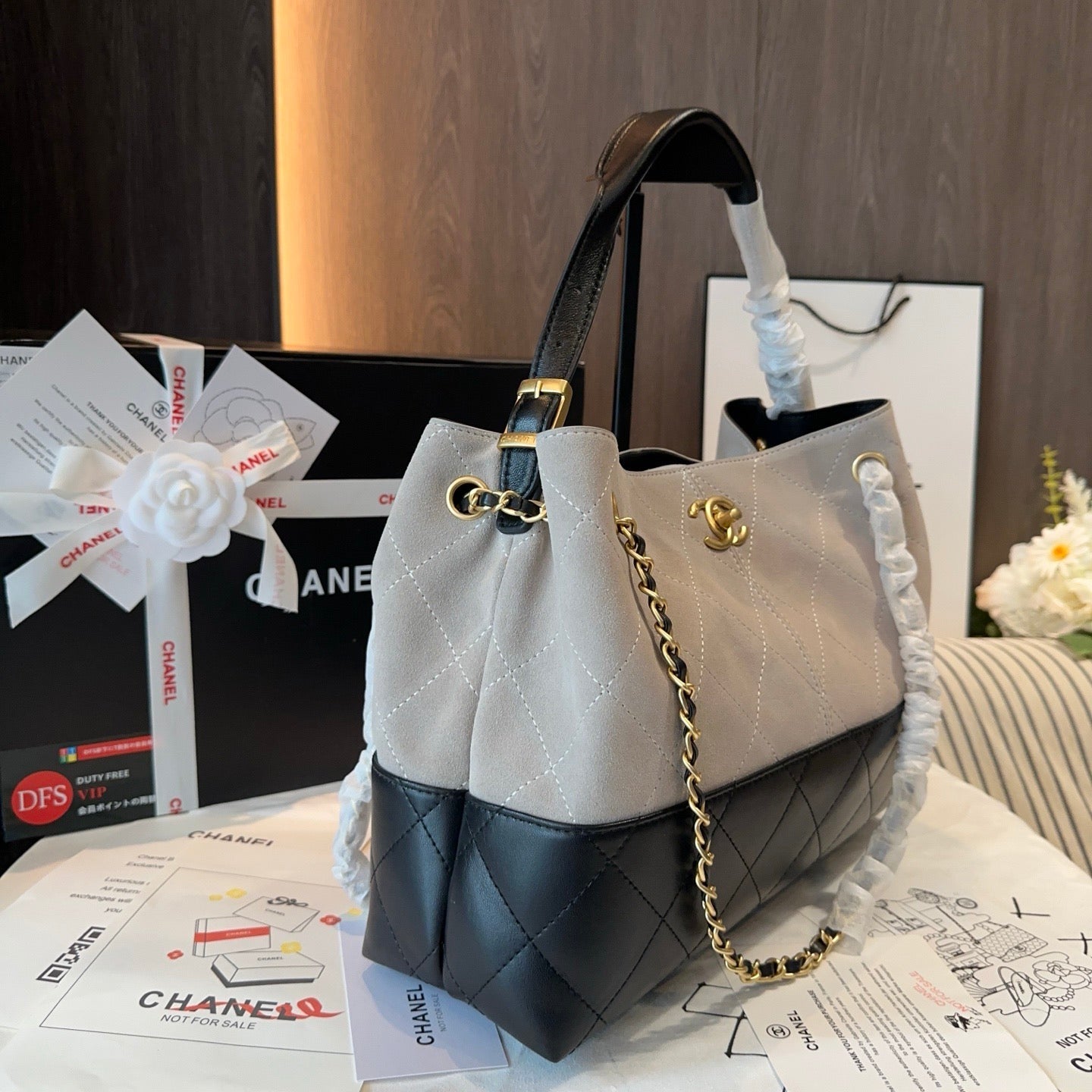 Suede Calfskin Shiny Lambskin Quilted Small Shopping Bag Grey Black Lovely Pink Cherry