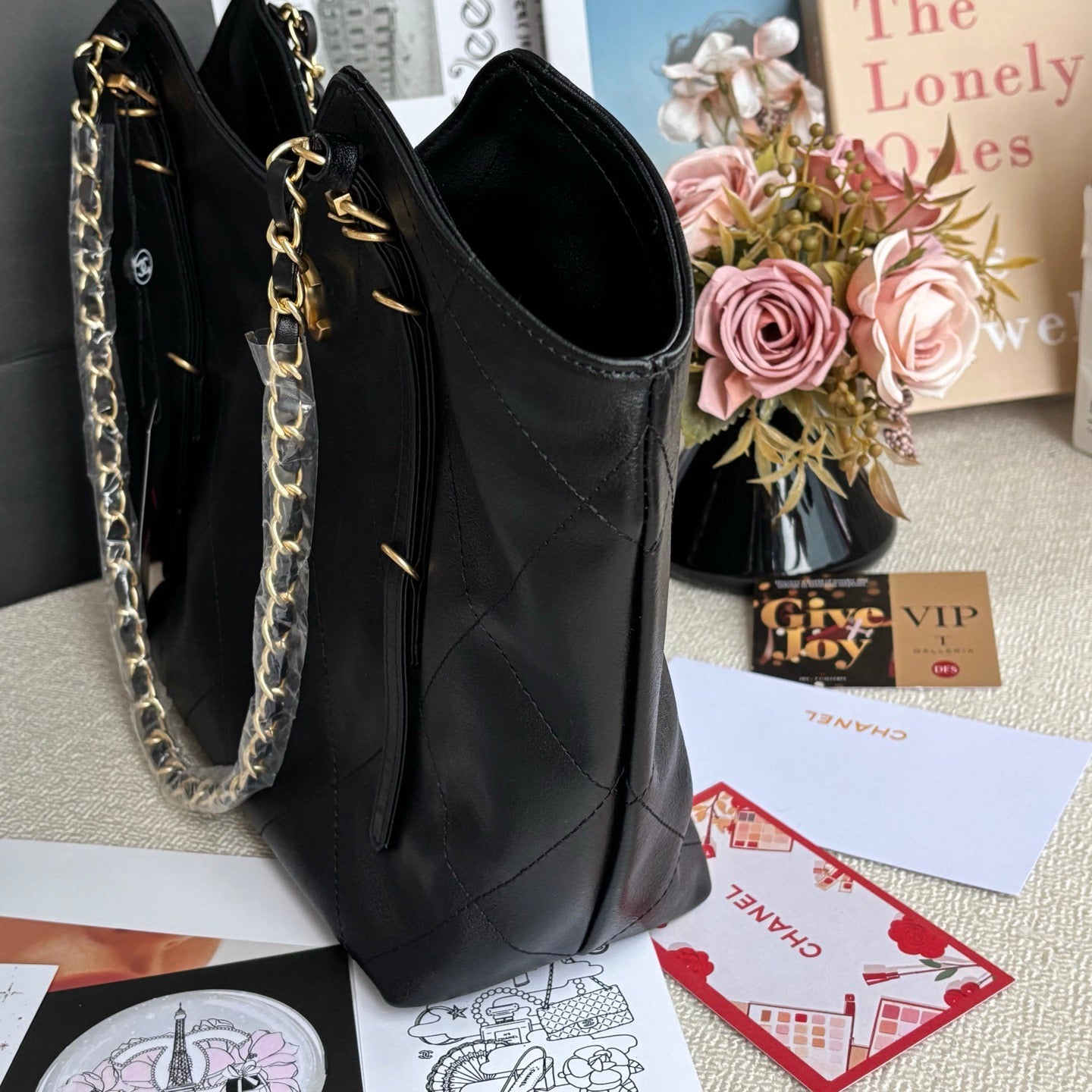 Black Soft Sheepskin Tote 25S 30x12x27