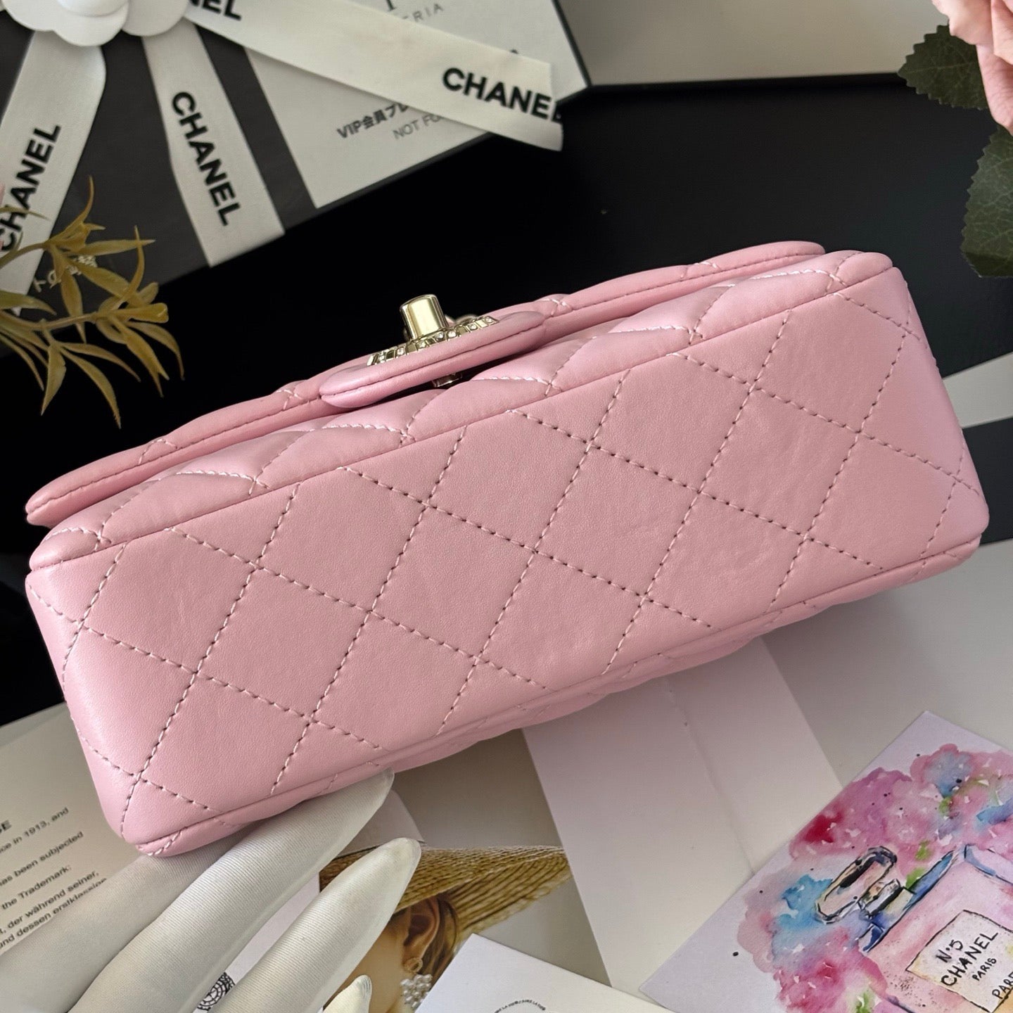 Pink Quilted Leather top Handle Flap bag