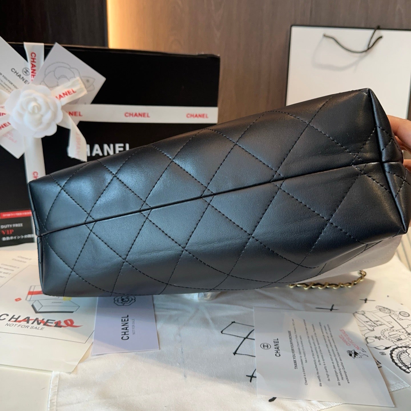 Suede Calfskin Shiny Lambskin Quilted Small Shopping Bag Grey Black Lovely Pink Cherry