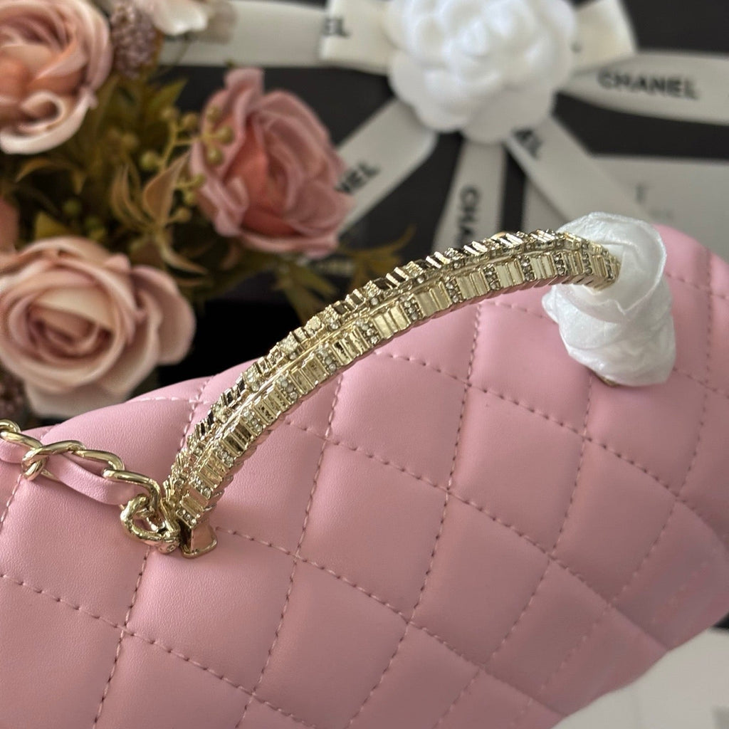 Pink Quilted Leather top Handle Flap bag Lovely Pink Cherry