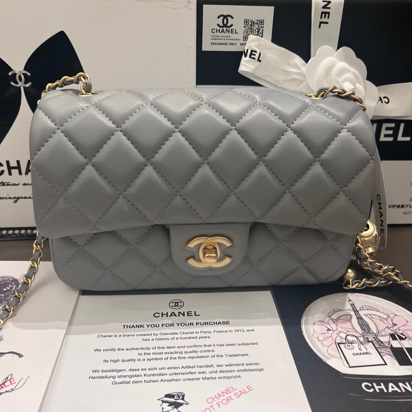 Elephant Grey Classic Flap With Golden Ball Chain