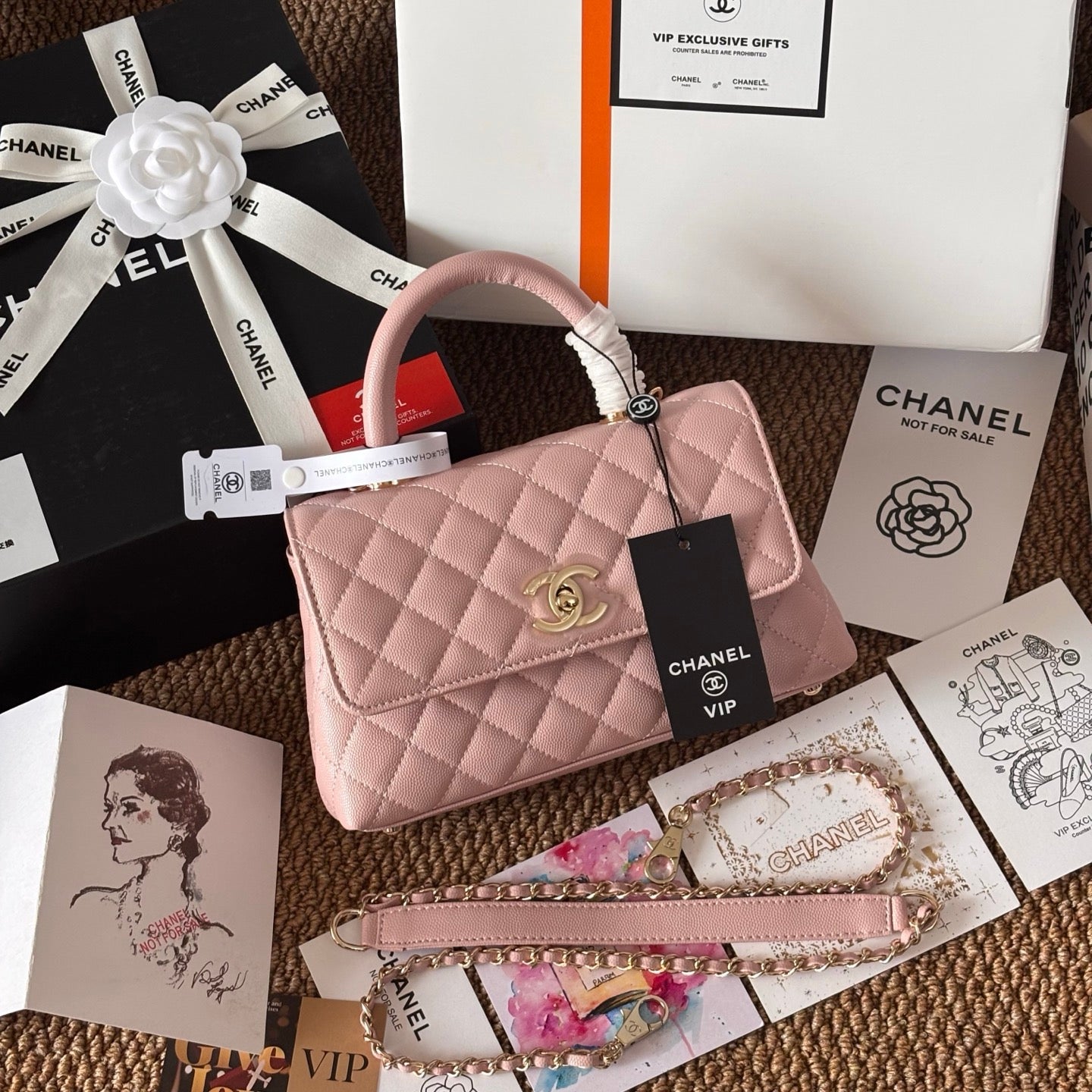 Elegant Pink Caviar Coco Top Handle Luxury Gift