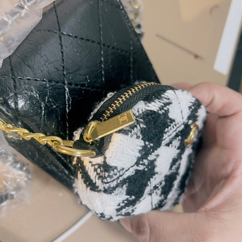 CHANEL Makeup VIP Gift Pouch With Chain Plus Tweed Coin Purse, Box GWP4