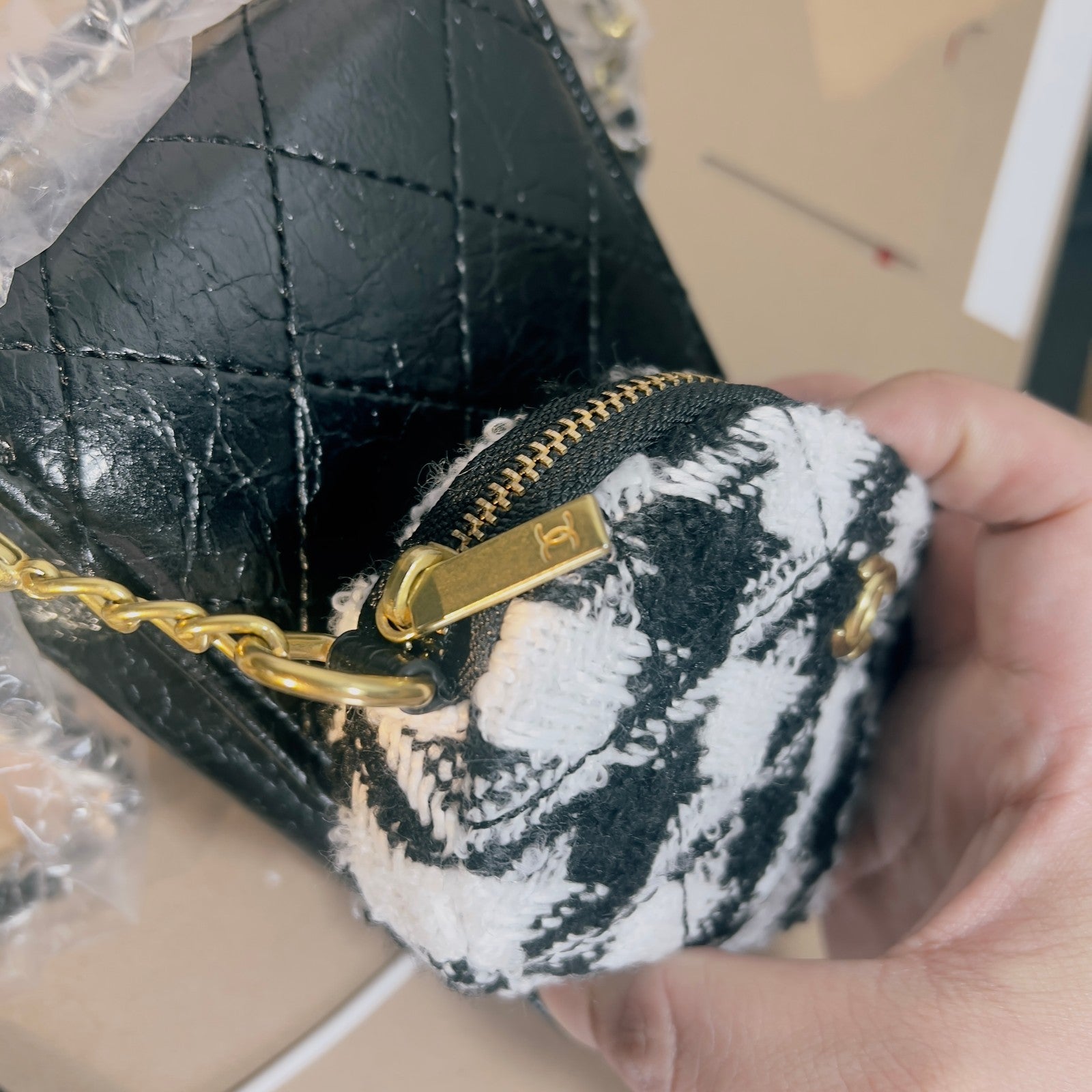 CHANEL Makeup VIP Gift Pouch With Chain Plus Tweed Coin Purse, Box GWP4
