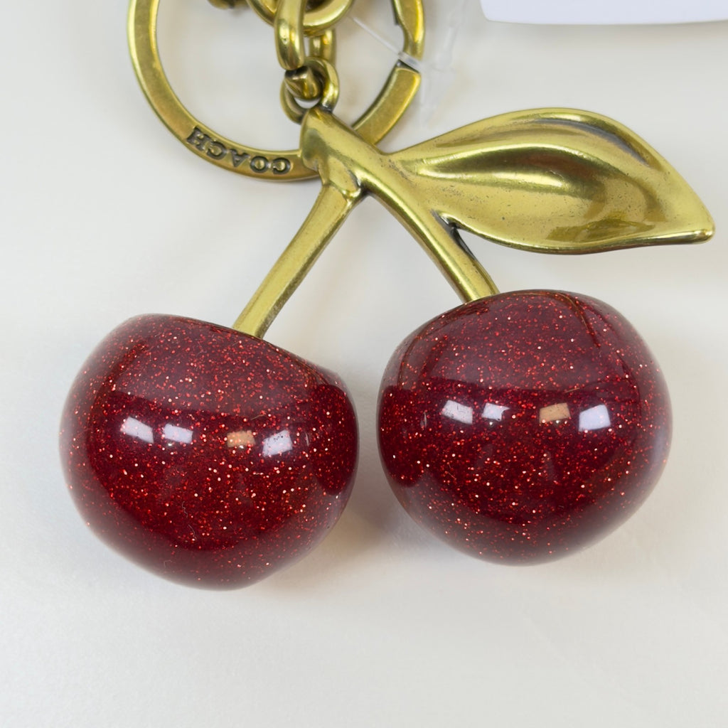 Authentic NWT Coach Signature Red Cherry With Gold Leaves Bag Charm 778408