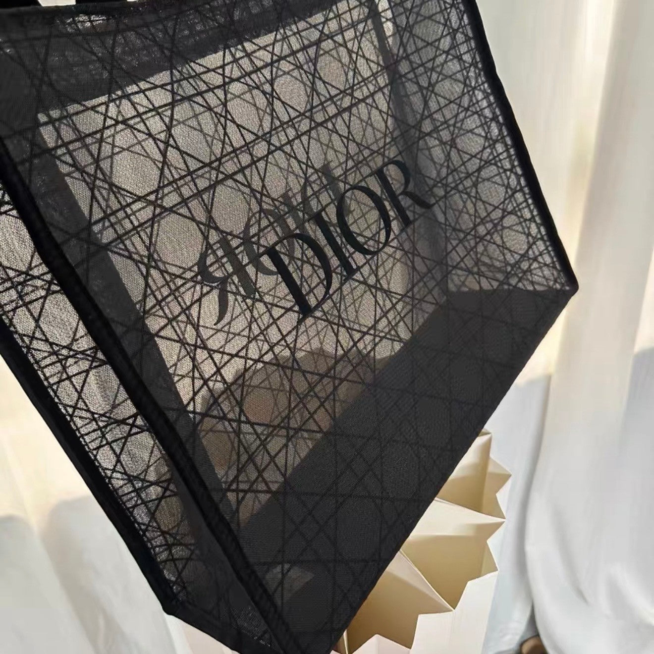 Christian Dior Beauty Makeup Limited VIP Gift Black Velvet Mesh Large Tote Bag3