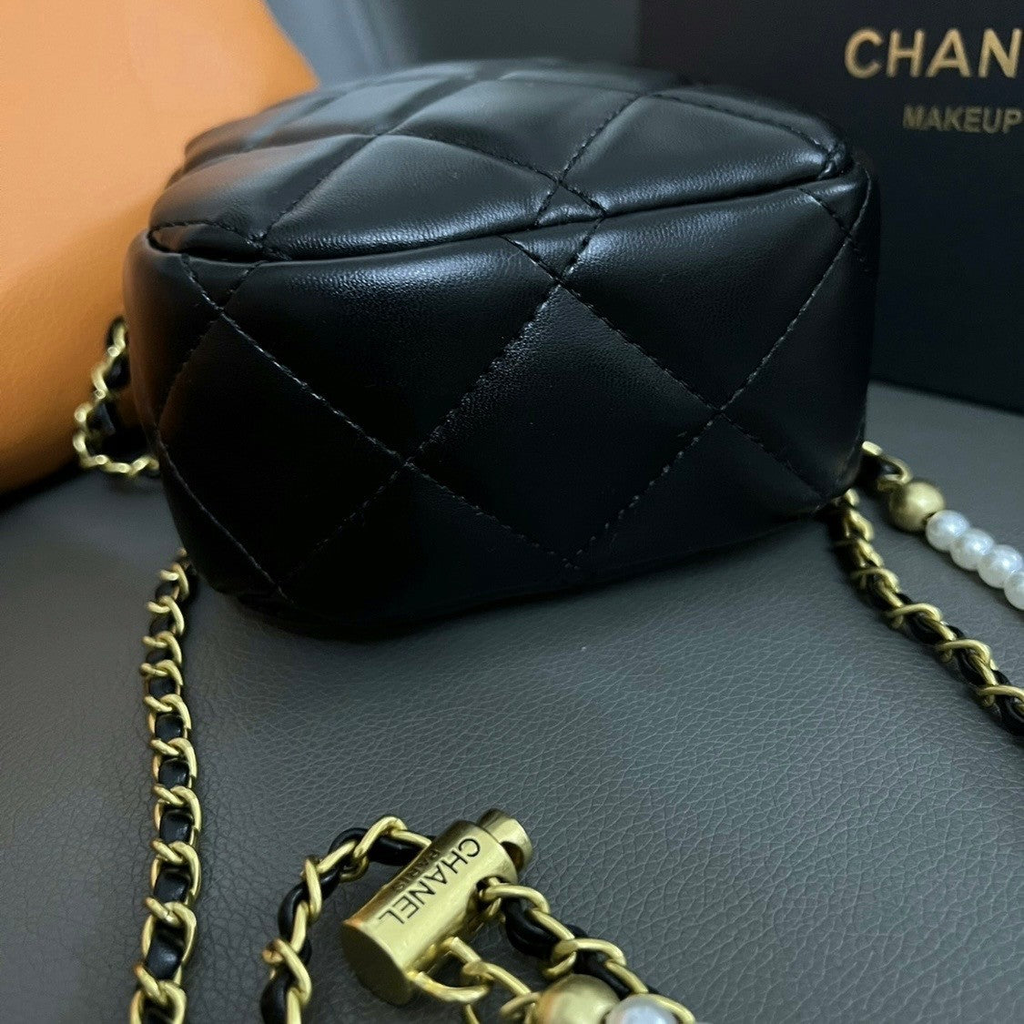 CHANEL Makeup VIP Gift Pouch Phone Purse With Pearl Chain, Box GWP9