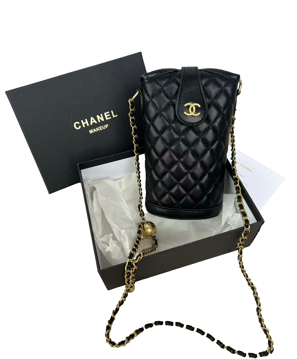 CHANEL Makeup VIP Gift Pouch Phone Purse With Pearl Chain, Box GWP0