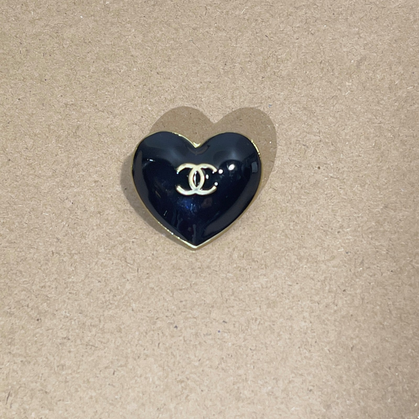 Authentic Chanel Black and Gold CC Heart Button | Charm | 2023 Holiday Edition3