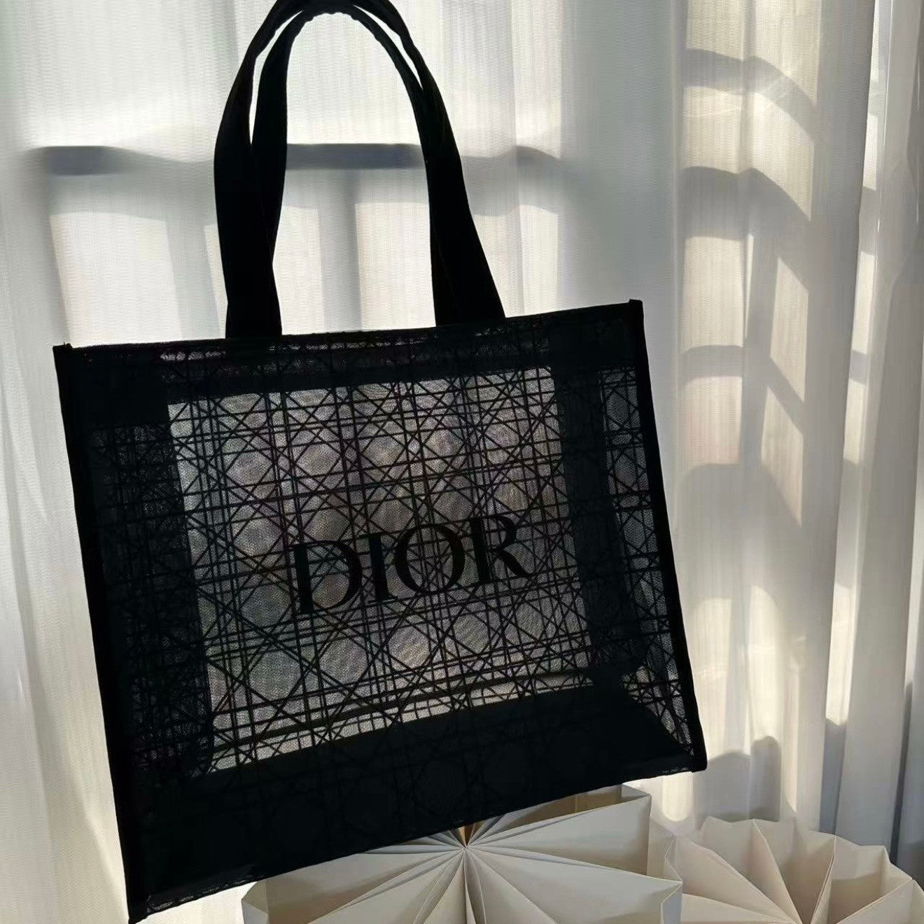 Christian Dior Beauty Makeup Limited VIP Gift Black Velvet Mesh Large Tote Bag7