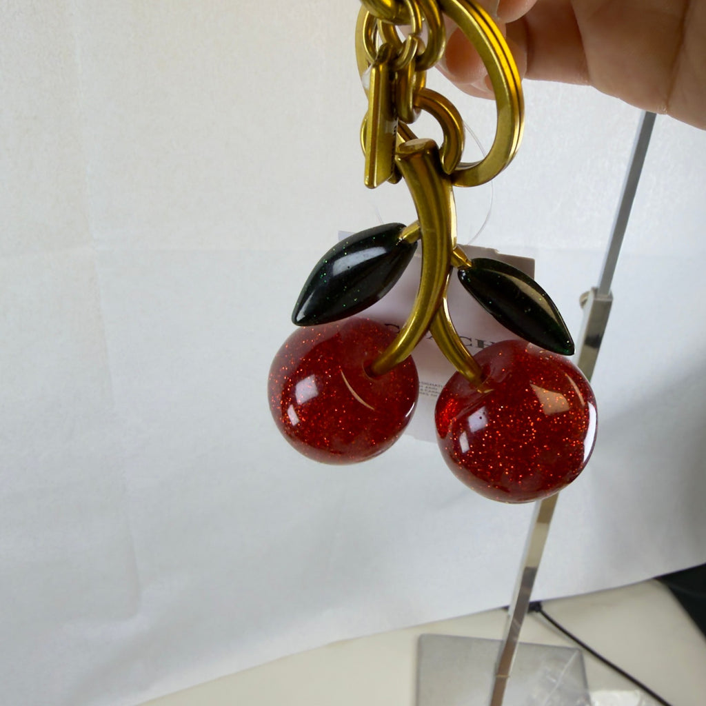 Authentic NWT Coach Signature Red Cherry With Green Leaves Bag Charm F585162