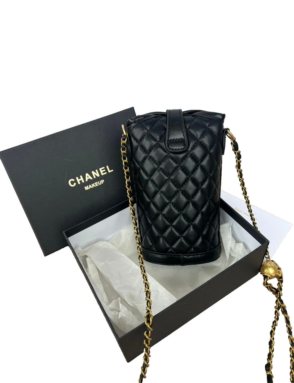 CHANEL Makeup VIP Gift Pouch Phone Purse With Pearl Chain, Box GWP2