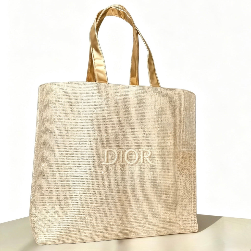 Christian Dior Large Glitter Tote Bag GWP VIP Gift Gold Mesh Shopper Travel Work0