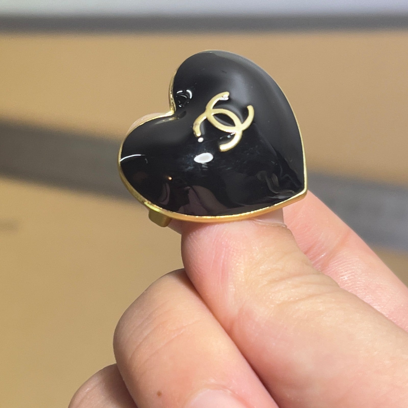 Authentic Chanel Black and Gold CC Heart Button | Charm | 2023 Holiday Edition0