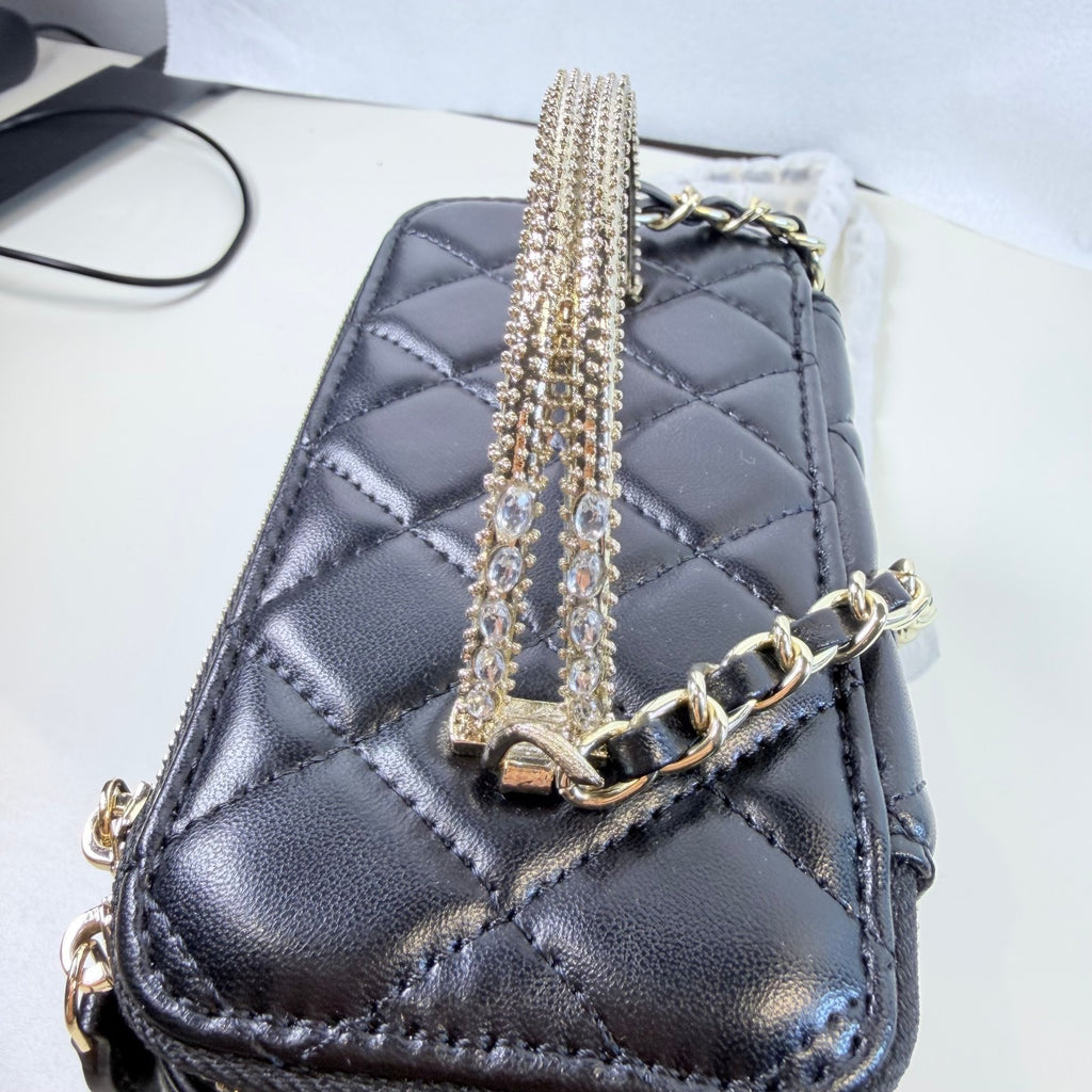 NIB CHANEL Makeup VIP Gift Black Quilted Vanity With Chain and Mirror Box GWP SM14
