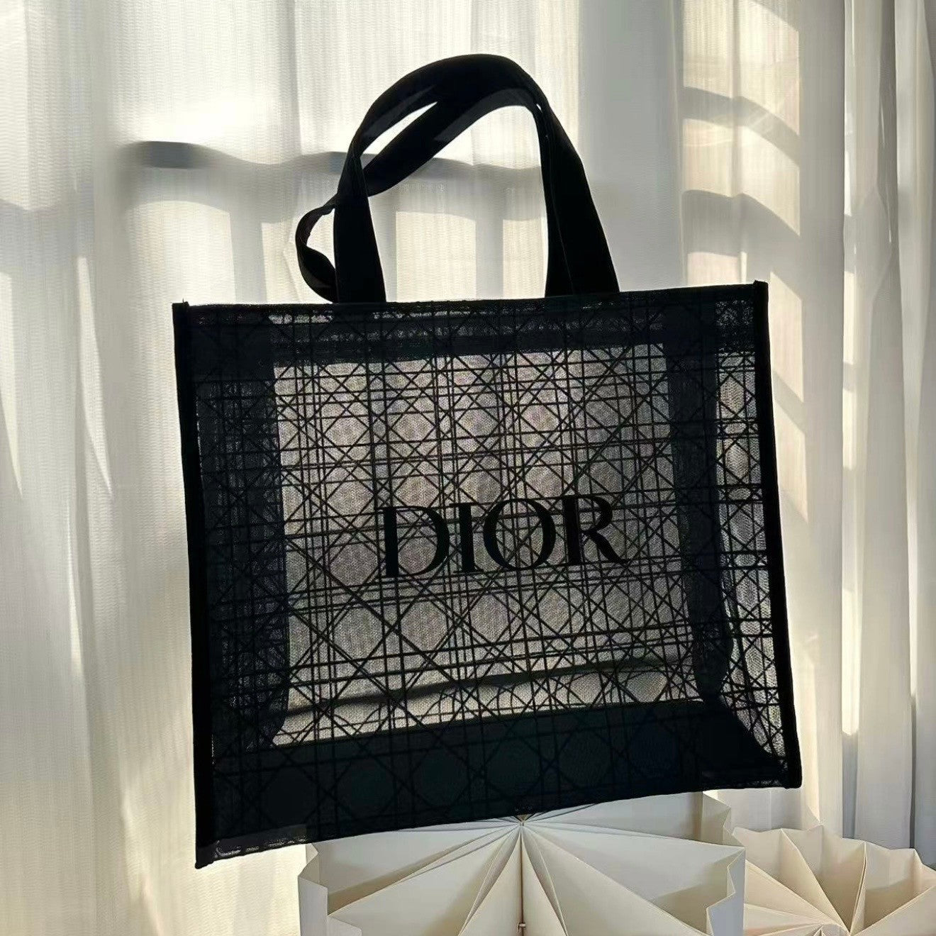 Christian Dior Beauty Makeup Limited VIP Gift Black Velvet Mesh Large Tote Bag2