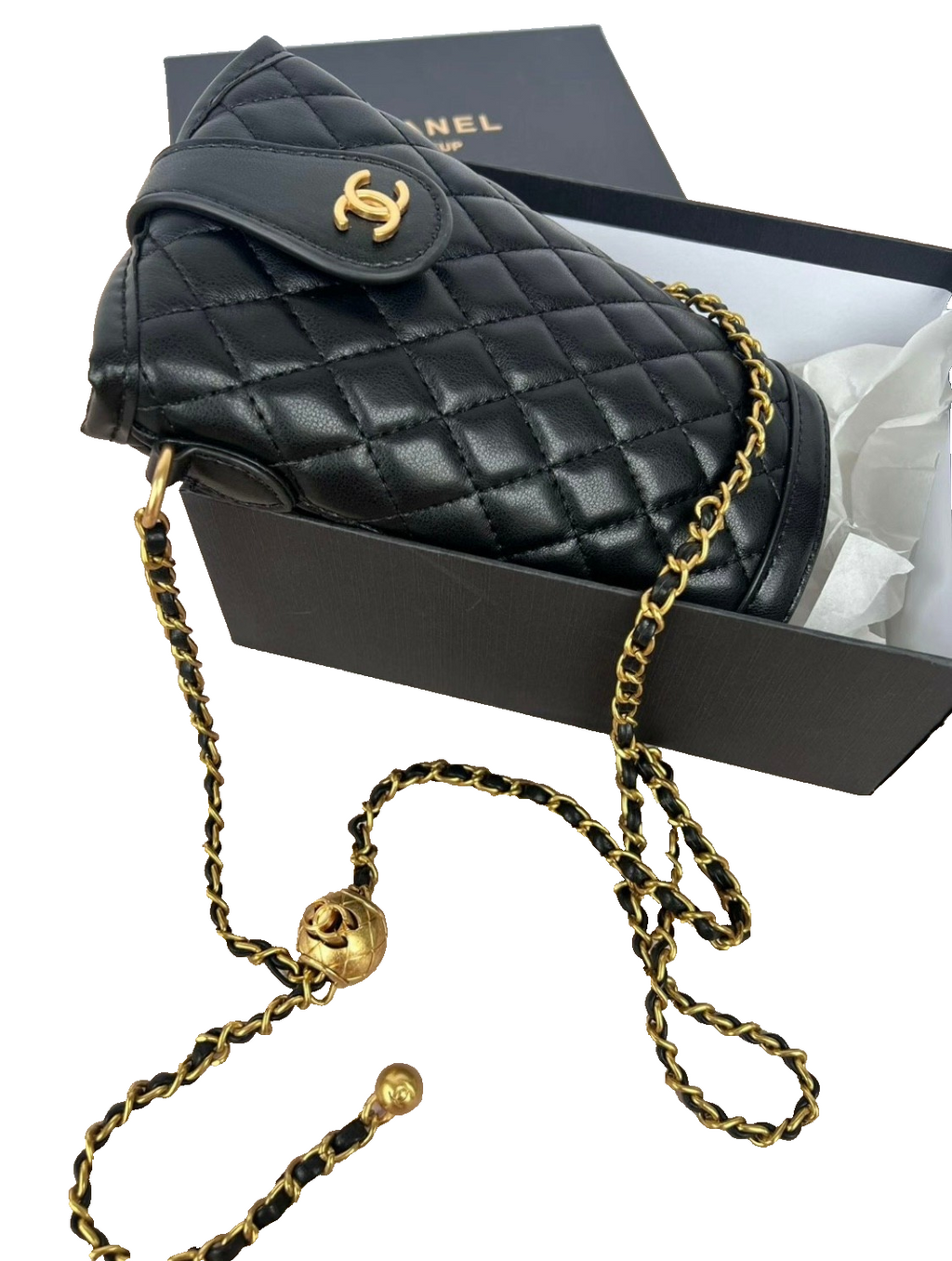 CHANEL Makeup VIP Gift Pouch Phone Purse With Pearl Chain, Box GWP4