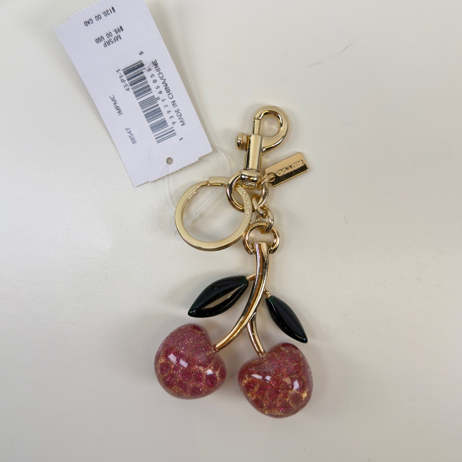 Authentic NWT Coach Signature Pink Cherry Bag Charm 885470