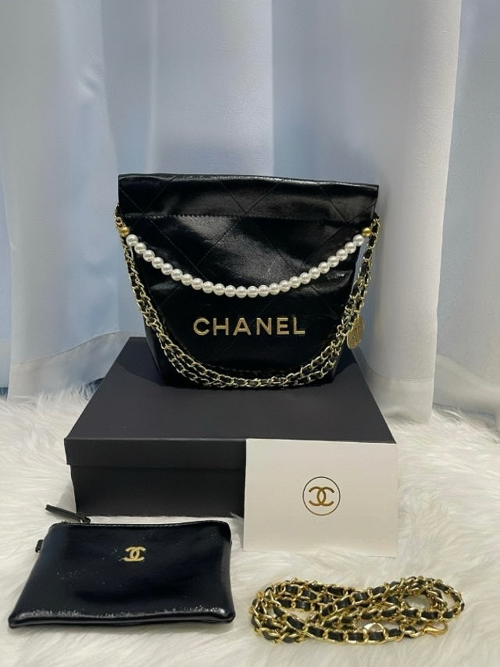 CHANEL Makeup VIP Gift  Pouch Purse With Chain Crossbody Bag, Box GWP NIB3