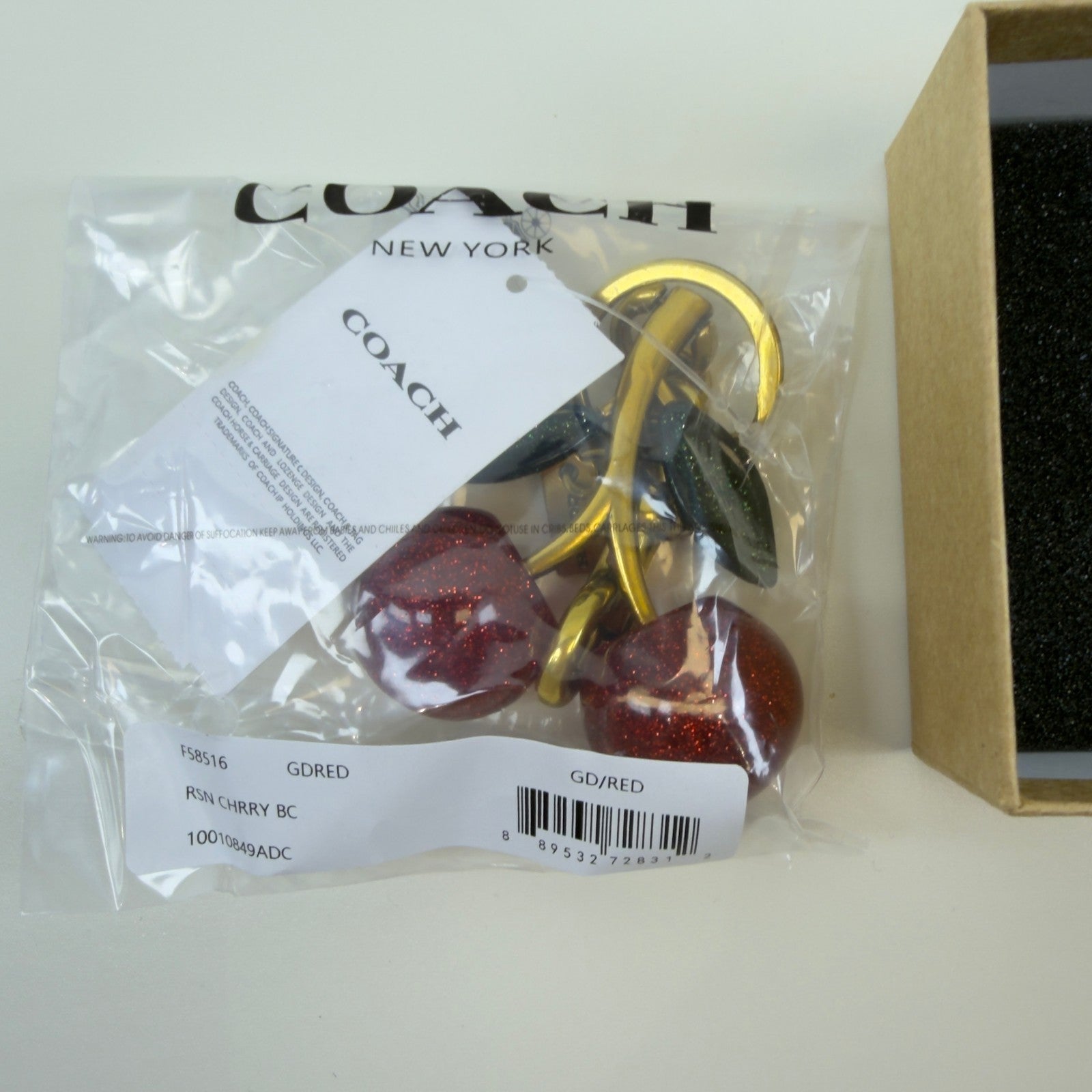 Authentic NWT Coach Signature Red Cherry With Green Leaves Bag Charm F585161