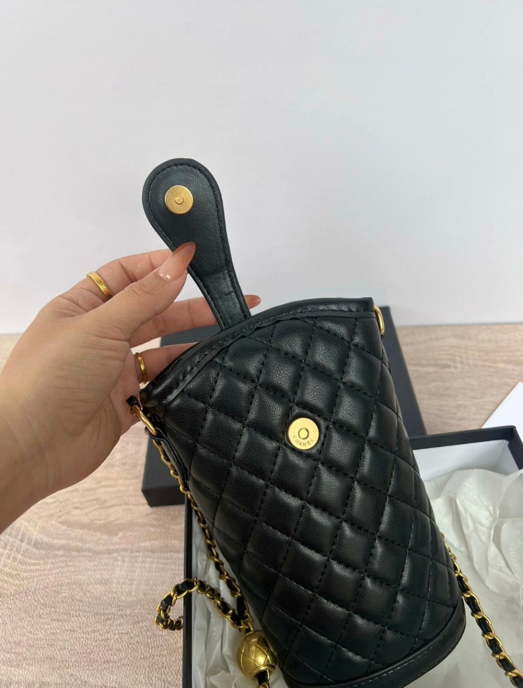 CHANEL Makeup VIP Gift Pouch Phone Purse With Pearl Chain, Box GWP3