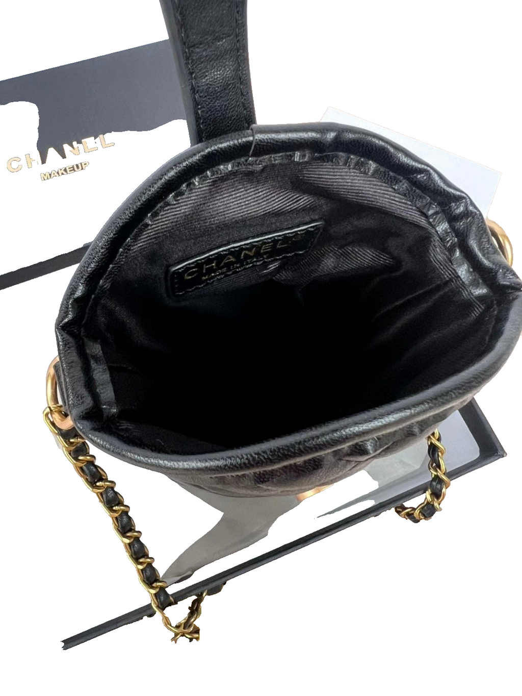 CHANEL Makeup VIP Gift Pouch Phone Purse With Pearl Chain, Box GWP5