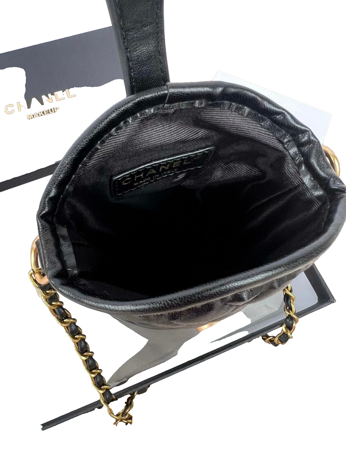 CHANEL Makeup VIP Gift Pouch Phone Purse With Pearl Chain, Box GWP5