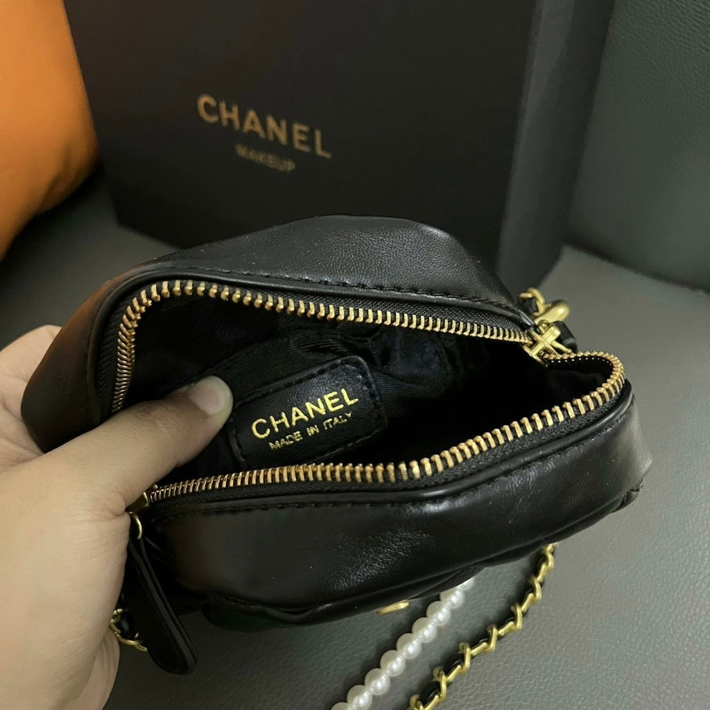 CHANEL Makeup VIP Gift Pouch Phone Purse With Pearl Chain, Box GWP6