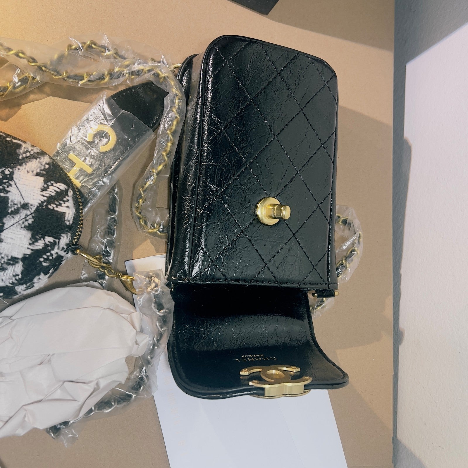CHANEL Makeup VIP Gift Pouch With Chain Plus Tweed Coin Purse, Box GWP1