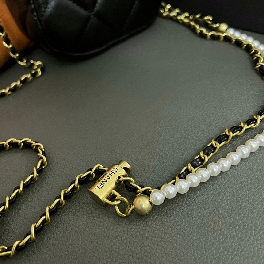 CHANEL Makeup VIP Gift Pouch Phone Purse With Pearl Chain, Box GWP5