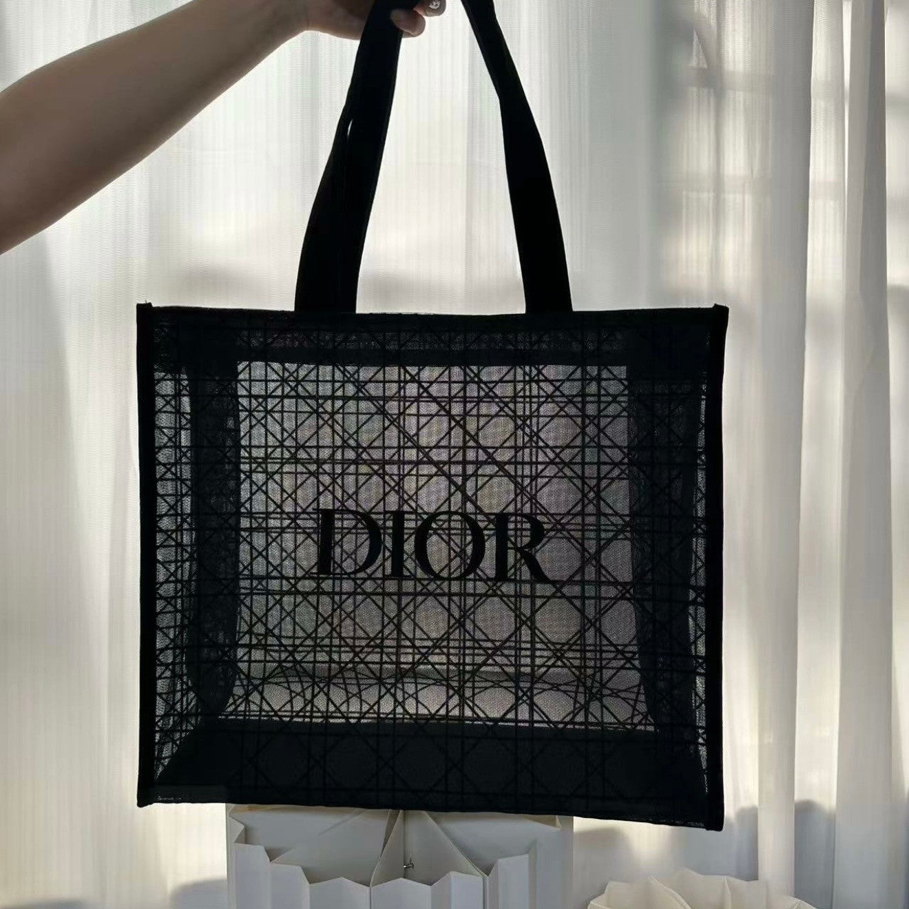 Christian Dior Beauty Makeup Limited VIP Gift Black Velvet Mesh Large Tote Bag0