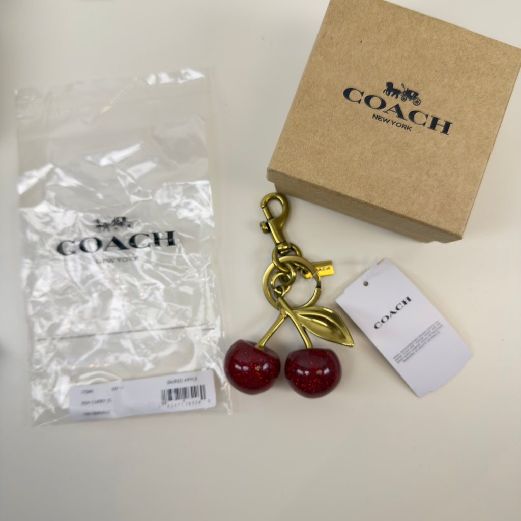 Authentic NWT Coach Signature Red Cherry With Gold Leaves Bag Charm 778400