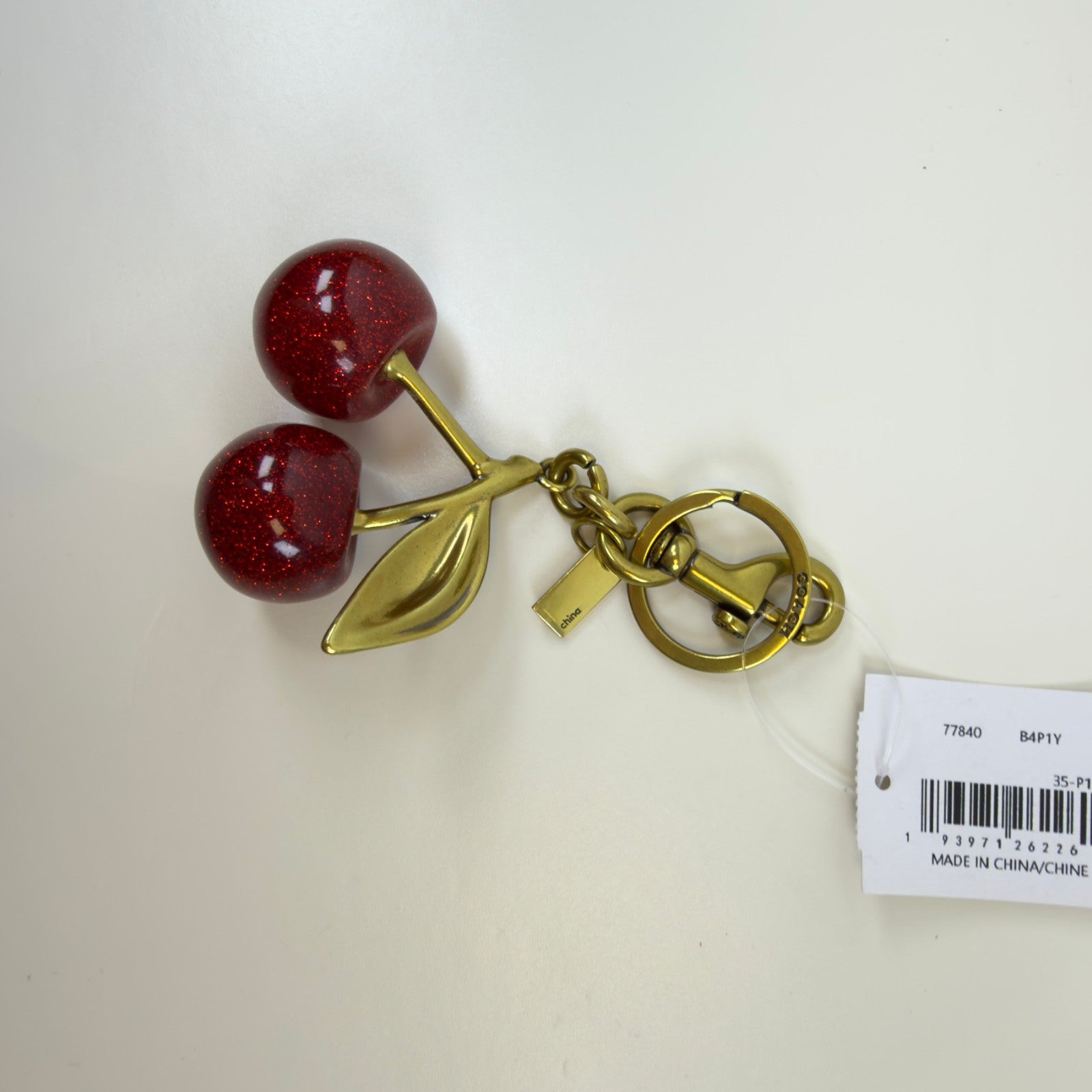 Authentic NWT Coach Signature Red Cherry With Gold Leaves Bag Charm 778404