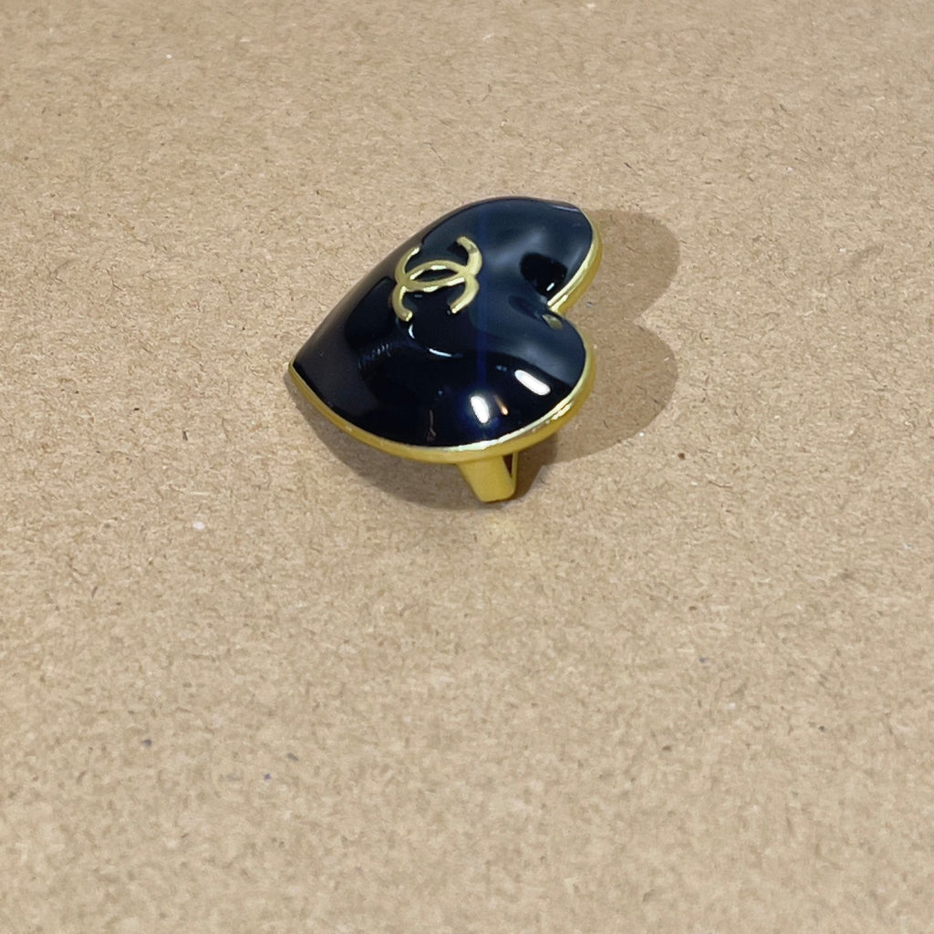 Authentic Chanel Black and Gold CC Heart Button | Charm | 2023 Holiday Edition2