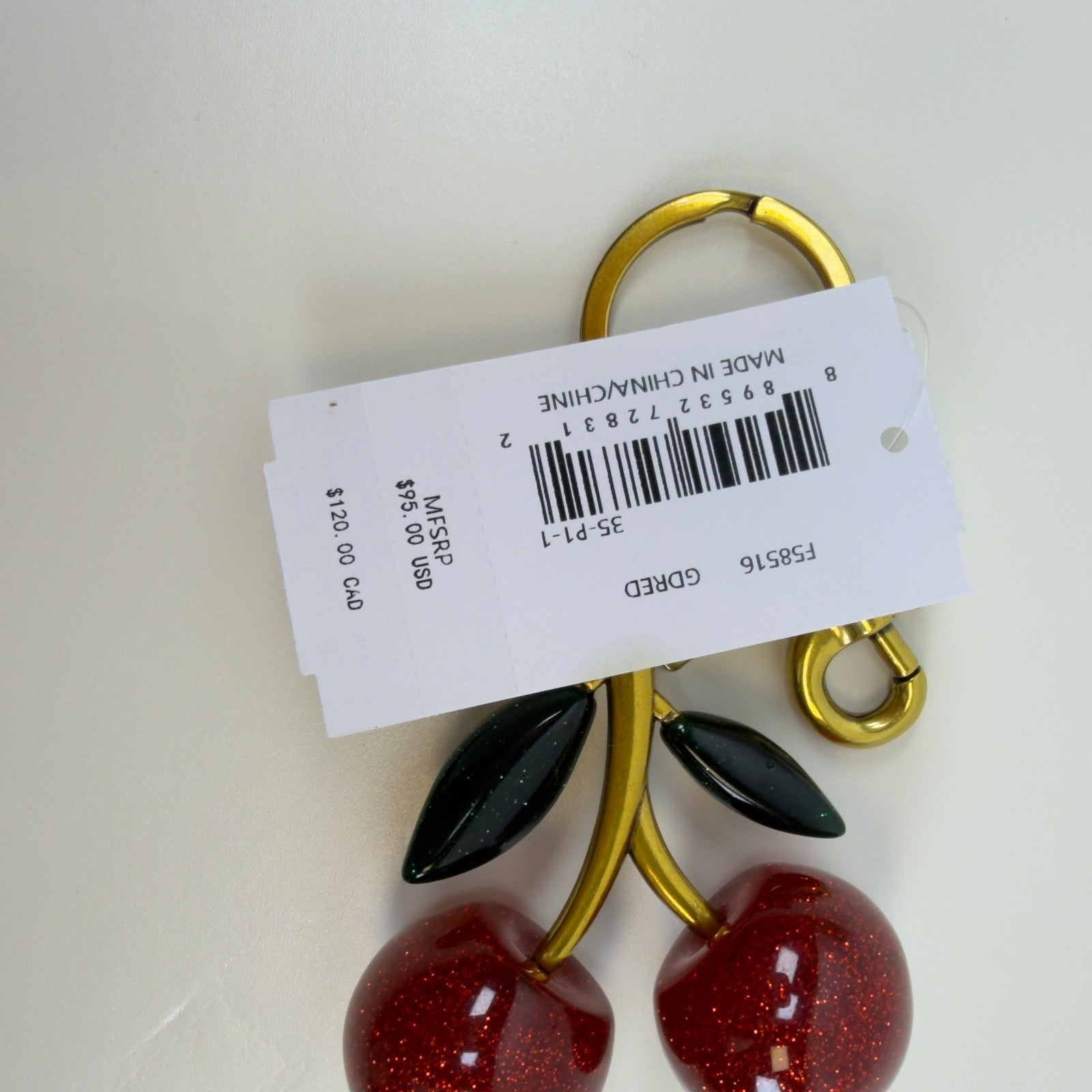 Authentic NWT Coach Signature Red Cherry With Green Leaves Bag Charm F585169