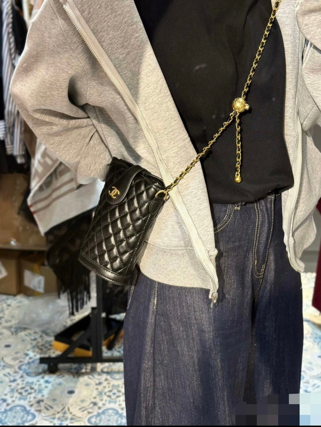 CHANEL Makeup VIP Gift Pouch Phone Purse With Pearl Chain, Box GWP9