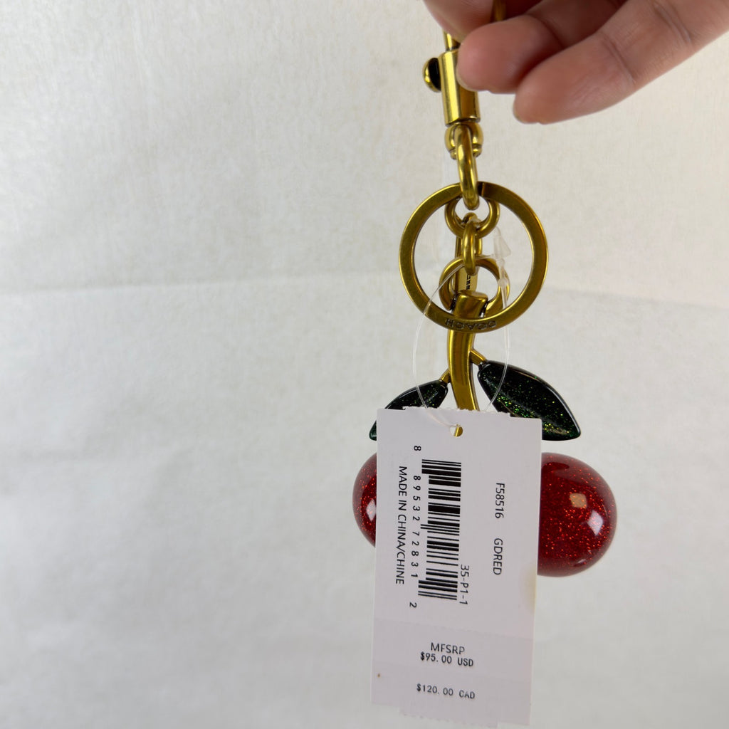 Authentic NWT Coach Signature Red Cherry With Green Leaves Bag Charm F585168