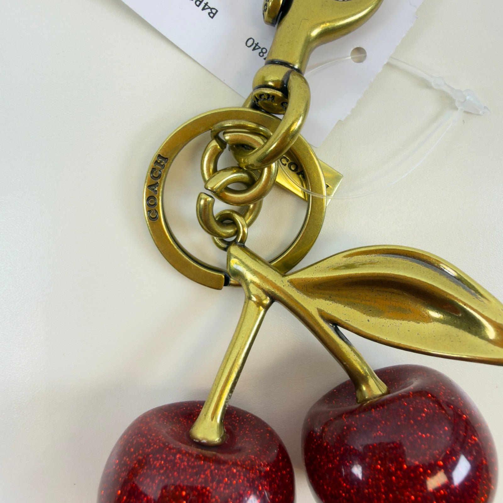 Authentic NWT Coach Signature Red Cherry With Gold Leaves Bag Charm 778407