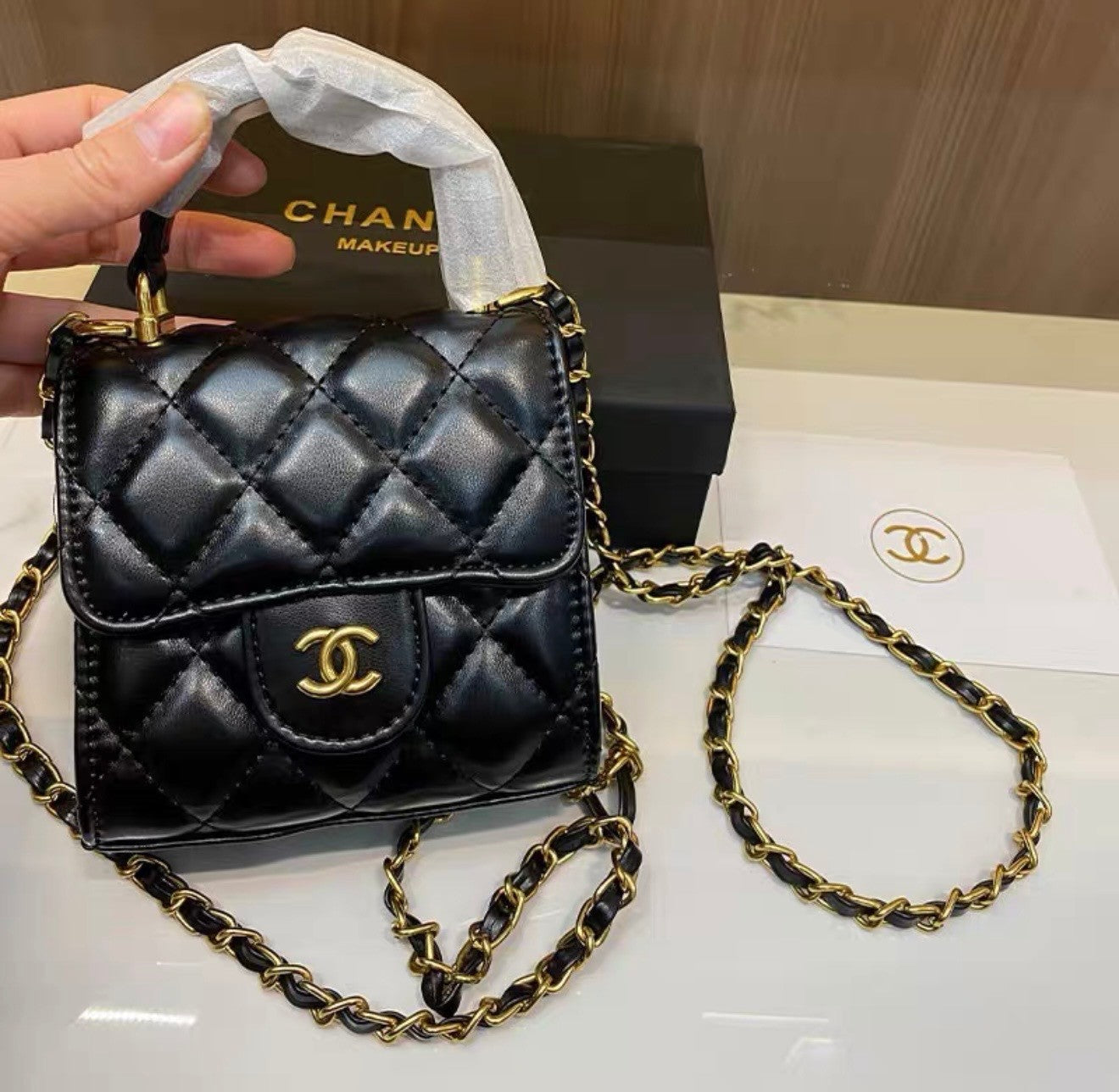 CHANEL Beauty / Makeup line mini top bag – Gift With Purchase (GWP) item Black9