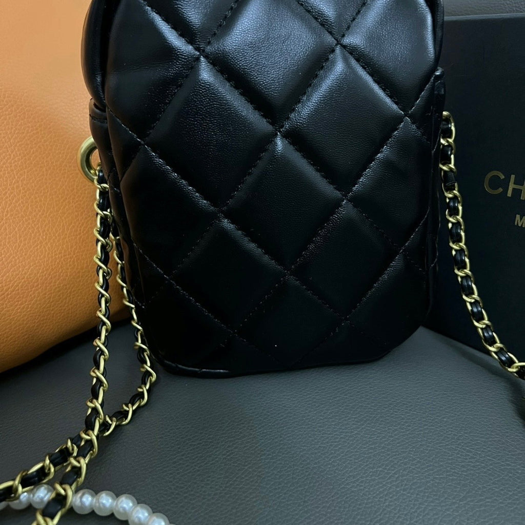 CHANEL Makeup VIP Gift Pouch Phone Purse With Pearl Chain, Box GWP11