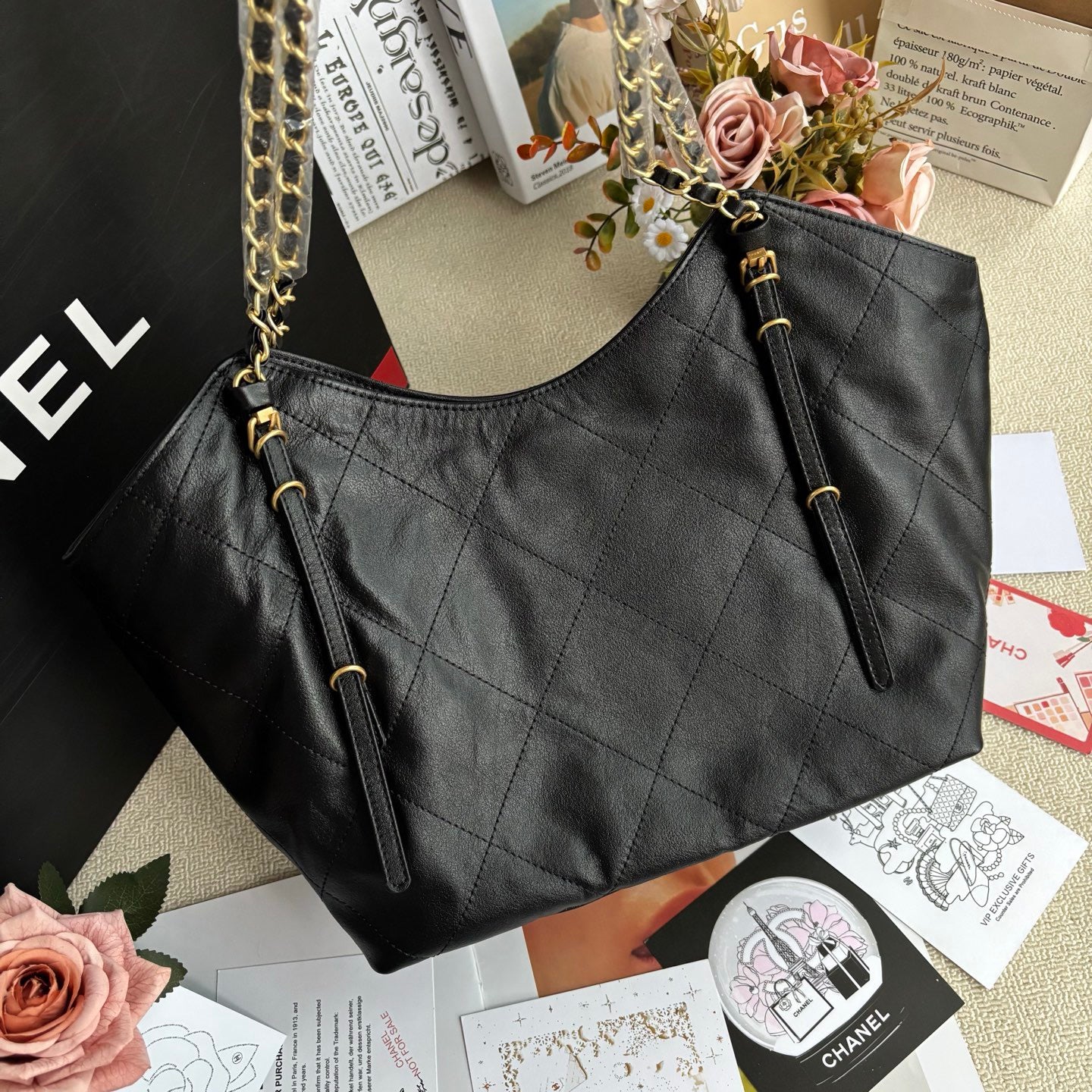 Black Soft Sheepskin Tote 25S 30x12x27